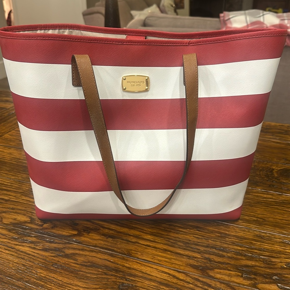 Michael Kors Jet Set Travel Stripe Small Travel Tote Red/White, used condition